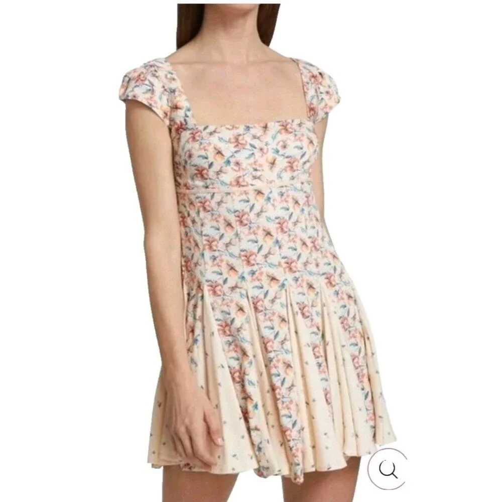 Free People Ponderosa Open Back Peach Combo Mini Dress Sizes Small